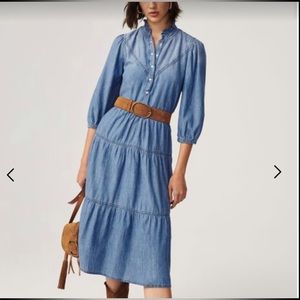 Ba&sh Willow Denim Ruffle MIDI Dress